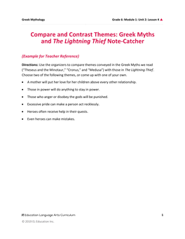 Greek Myths and the Lightning Thief Note-Catcher