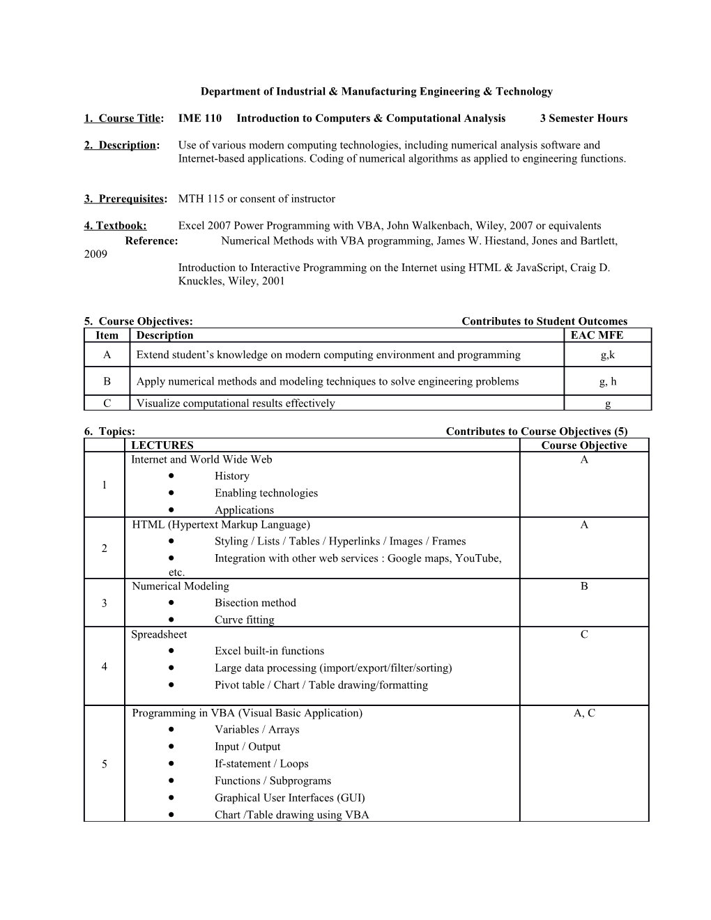 Department of Industrial & Manufacturing Engineering & Technology