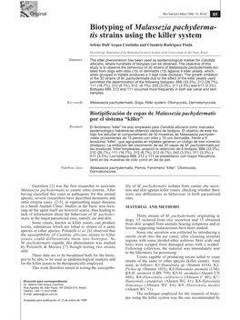 Biotyping of Malassezia Pachyderma-Tis Strains Using the Killer System