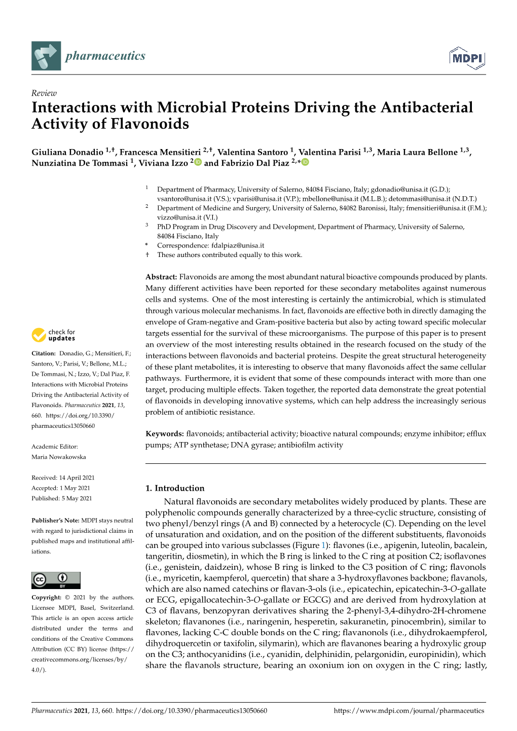 Interactions with Microbial Proteins Driving the Antibacterial Activity of Flavonoids