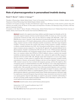 Role of Pharmacogenetics in Personalised Imatinib Dosing