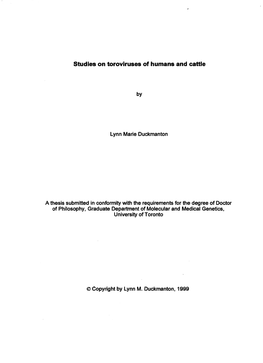 Studies on Toroviruses of Humans and Cattle