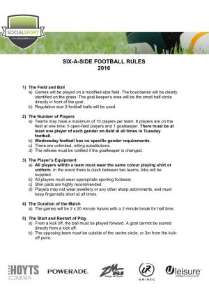Six-A-Side Football Rules 2016