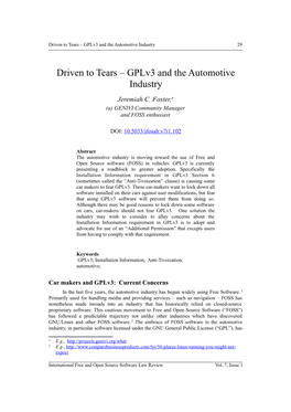 Gplv3 and the Automotive Industry 29