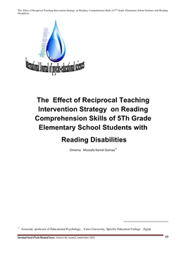 The Effect of Reciprocal Teaching Intervention Strategy on Reading Comprehension Skills of 5Th Grade Elementary School Students with Reading Disabilities