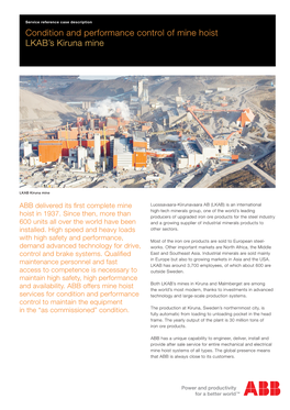Condition and Performance Control of Mine Hoist LKAB's Kiruna Mine