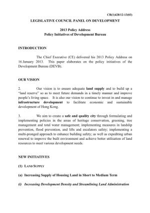 2013 Policy Address Policy Initiatives of Development Bureau
