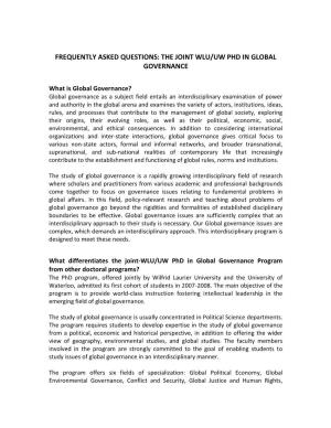 The Joint Wlu/Uw Phd in Global Governance