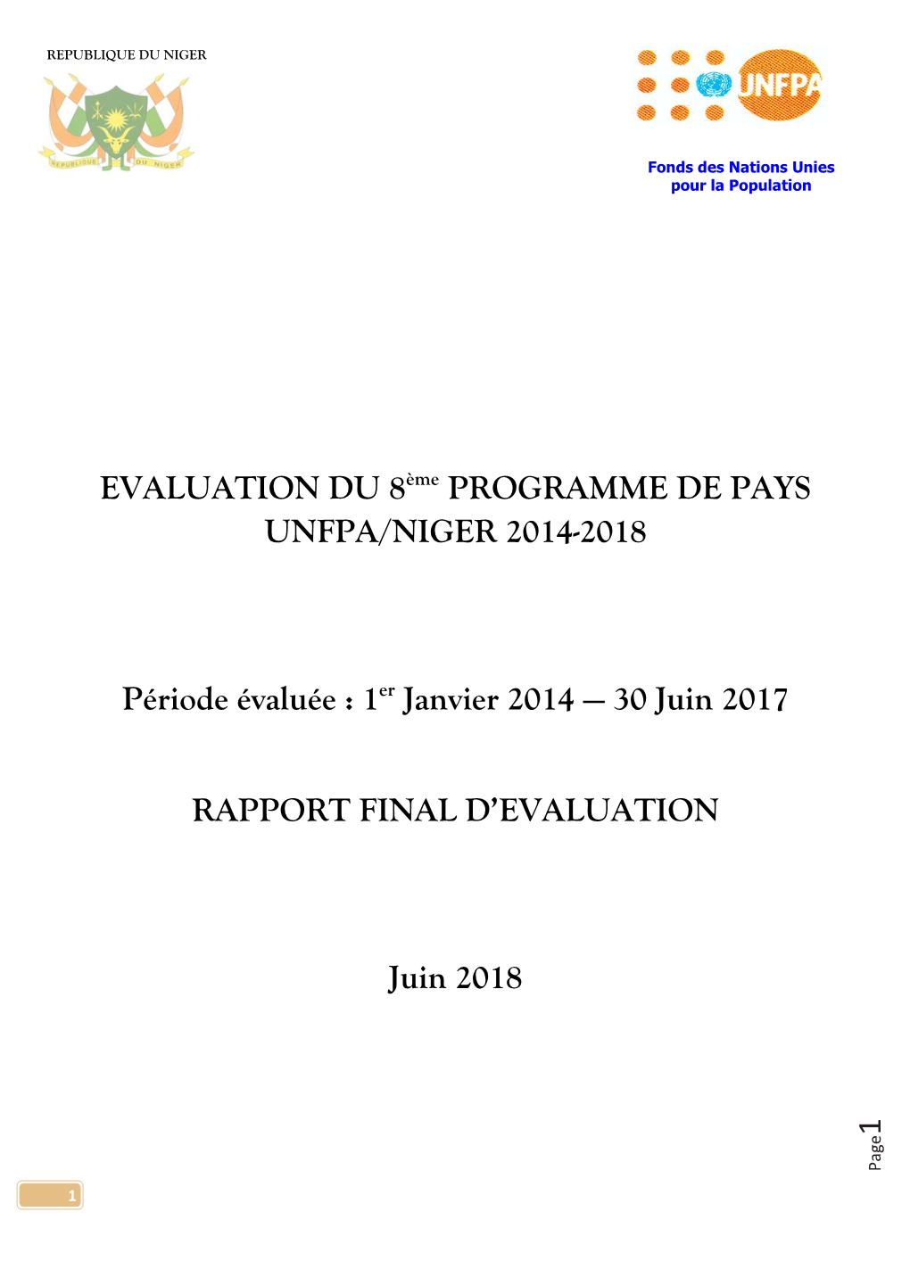 1 EVALUATION DU 8Ème PROGRAMME DE PAYS UNFPA