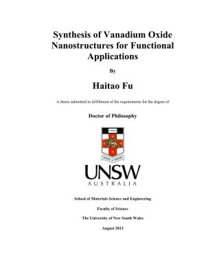 Synthesis of Vanadium Oxide Nanostructures for Functional Applications Haitao Fu