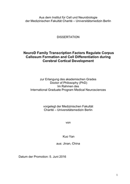 Neurod Family Transcription Factors Regulate Corpus Callosum Formation and Cell Differentiation During Cerebral Cortical Development