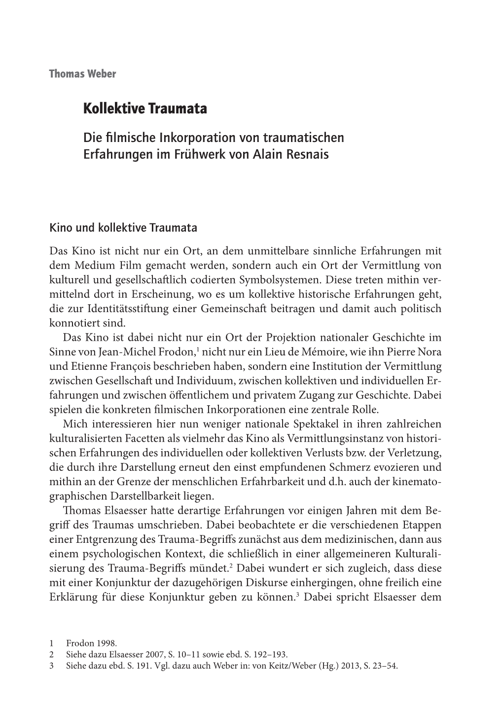 Kollektive Traumata. Die Filmische Inkorporation Von Traumatischen