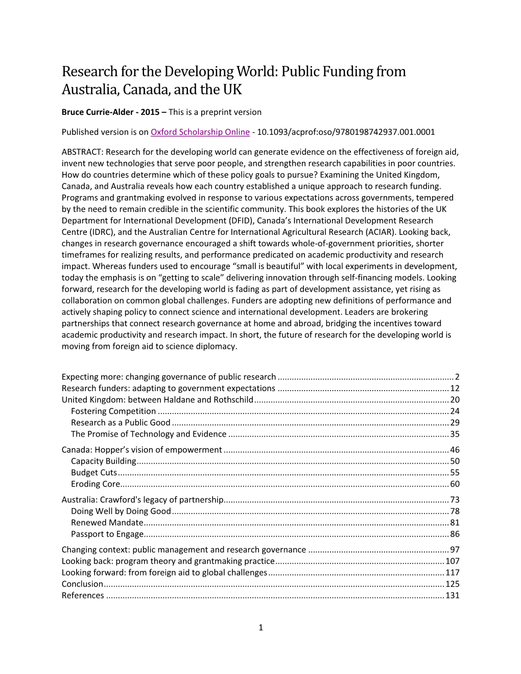 Public Funding from Australia, Canada, and the UK