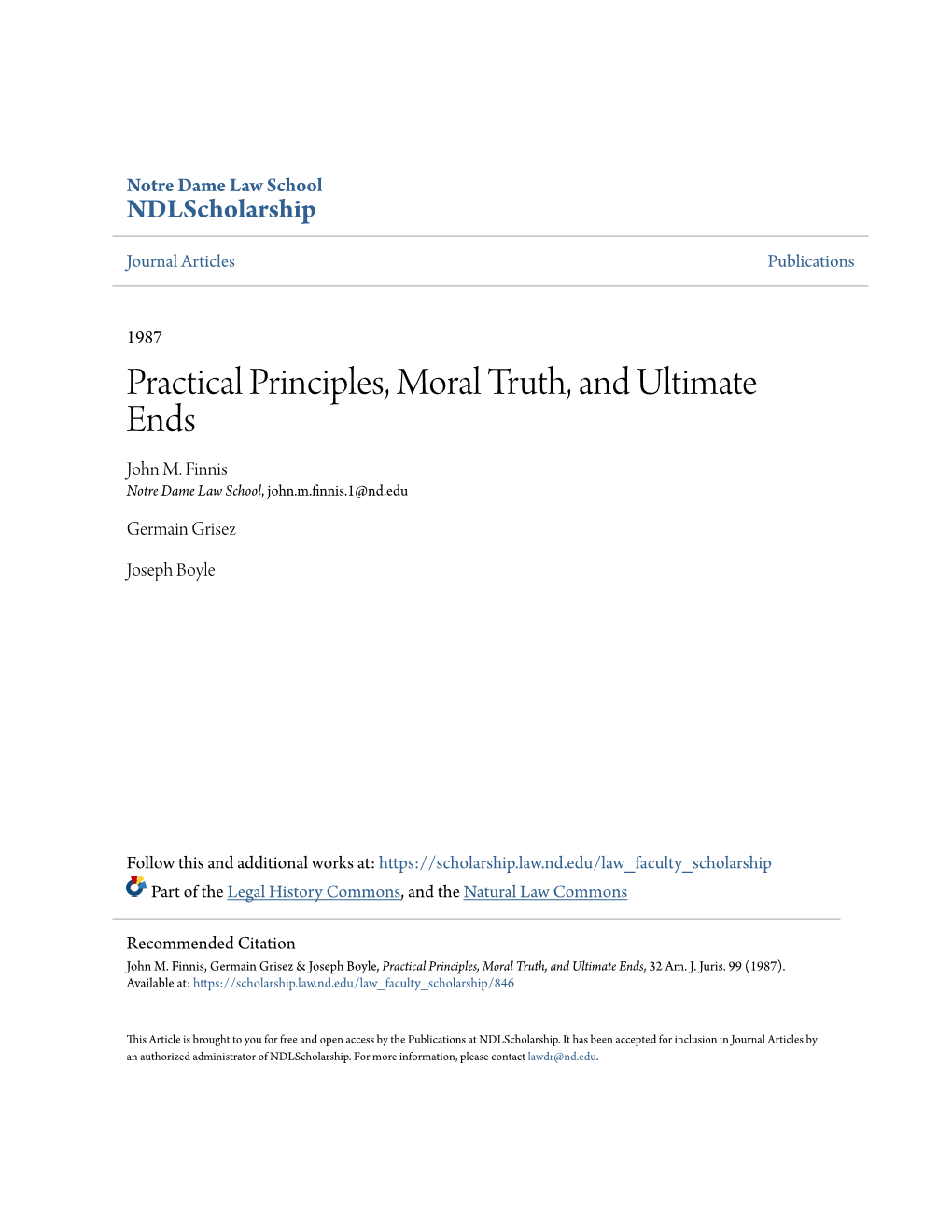 Practical Principles, Moral Truth, and Ultimate Ends John M