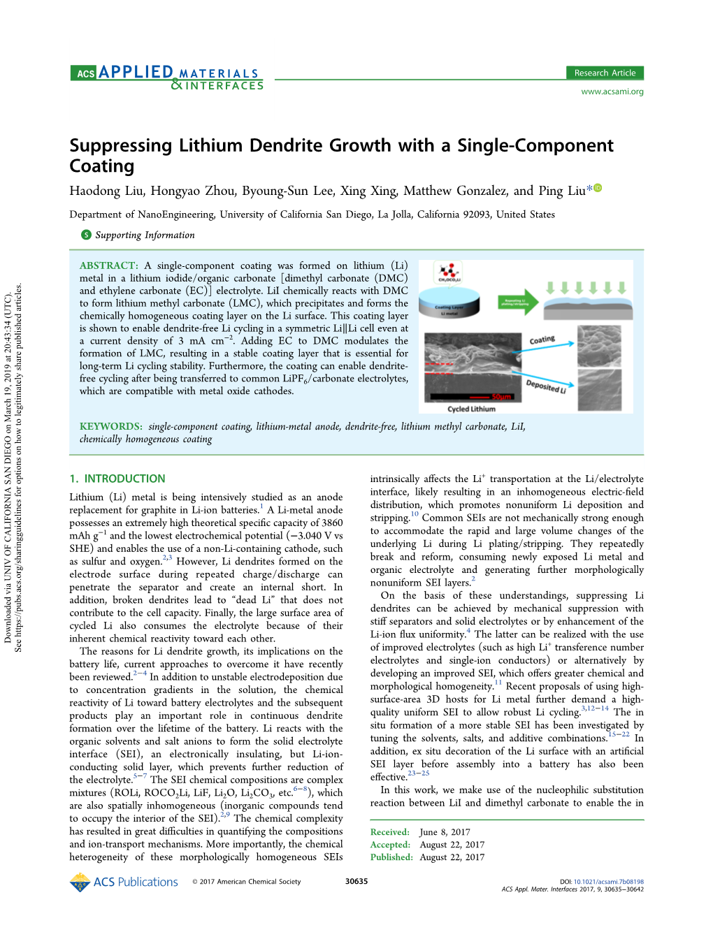 Suppressing Lithium Dendrite Growth with a Single-Component Coating