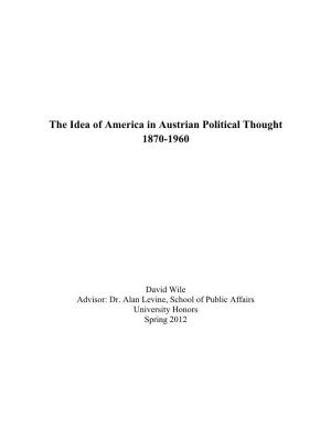 The Idea of America in Austrian Political Thought 1870-1960