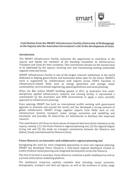 Contribution from the SMART Infrastructure Facility (University Ofwollongong) to the Inquiry Into the Australian Government's Role in the Development of Cities