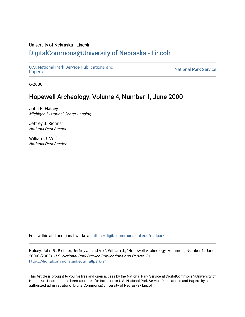 Hopewell Archeology: Volume 4, Number 1, June 2000