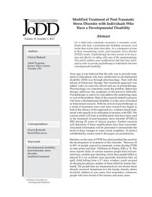 Modified Treatment of Post-Traumatic Stress Disorder with Individuals Who Have a Developmental Disability Abstract