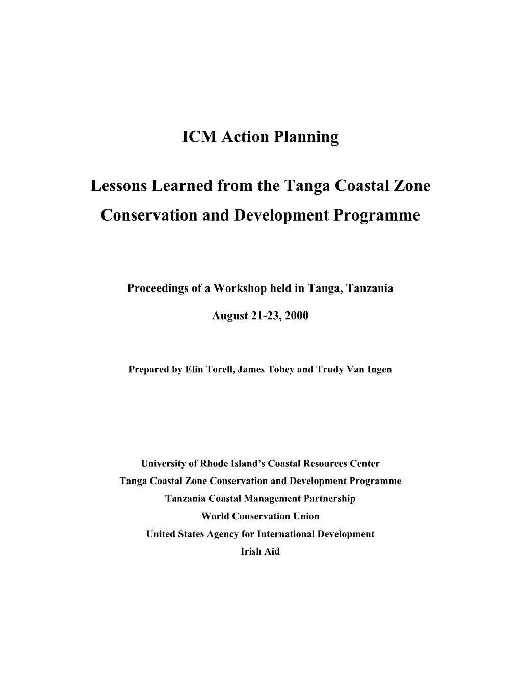 ICM Action Planning Lessons Learned from the Tanga Coastal Zone