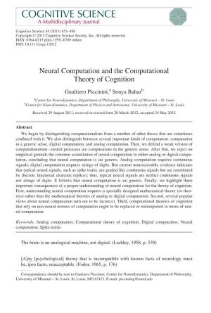 Neural Computation and the Computational Theory of Cognition