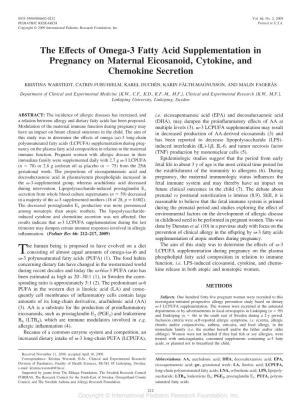 The Effects of Omega-3 Fatty Acid Supplementation in Pregnancy on Maternal Eicosanoid, Cytokine, and Chemokine Secretion