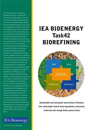 IEA Bioenergy Task42 Biorefining Deals with Knowledge Building and Exchange Within the Area of Biorefining, I.E