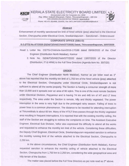 KERALA STATE ELECTRICITY BOARD LIMITED KSEB (Lncorporated Under the Companies Act, 7956) Reg