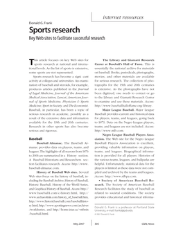 Sports Research Key Web Sites to Facilitate Successful Research