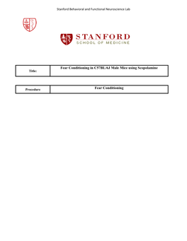 Fear Conditioning Fear Conditioning in C57BL/6J Male Mice Using