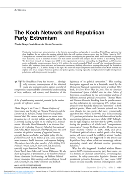 The Koch Network and Republican Party Extremism Theda Skocpol and Alexander Hertel-Fernandez