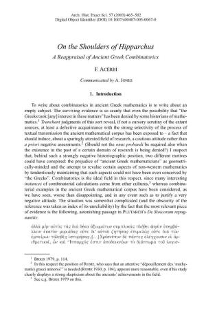 On the Shoulders of Hipparchus a Reappraisal of Ancient Greek Combinatorics