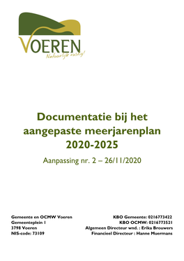 Documentatie Bij Het Aangepaste Meerjarenplan 2020-2025 Aanpassing Nr