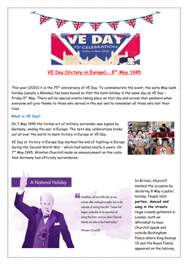 VE Day (Victory in Europe) – 8Th May 1945