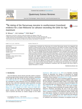 10Be Dating of the Narsarsuaq Moraine in Southernmost Greenland: Evidence for a Late-Holocene Ice Advance Exceeding the Little Ice Age Maximum