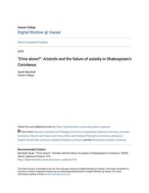 Aristotle and the Failure of Autarky in Shakespeare's Coriolanus