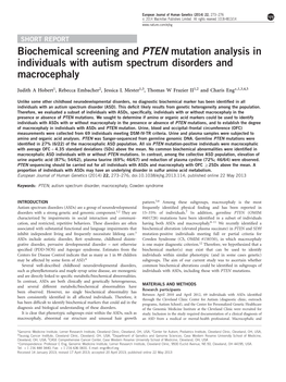 Biochemical Screening and PTEN Mutation Analysis in Individuals with Autism Spectrum Disorders and Macrocephaly