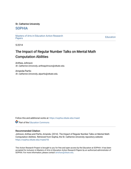The Impact of Regular Number Talks on Mental Math Computation Abilities