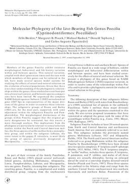 Molecular Phylogeny of the Live-Bearing Fish Genus Poecilia (Cyprinodontiformes: Poeciliidae) Felix Breden,* Margaret B