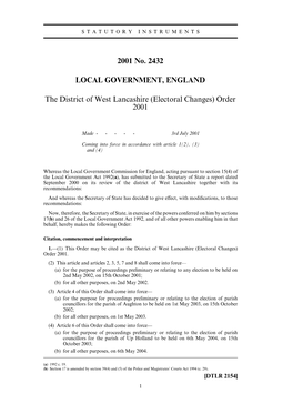 2001 No. 2432 LOCAL GOVERNMENT, ENGLAND The