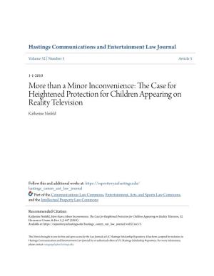 More Than a Minor Inconvenience: the Case for Heightened Protection for Children Appearing on Reality Television, 32 Hastings Comm
