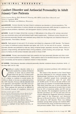 Conduct Disorder and Antisocial Personality in Adult Primary Care Patients