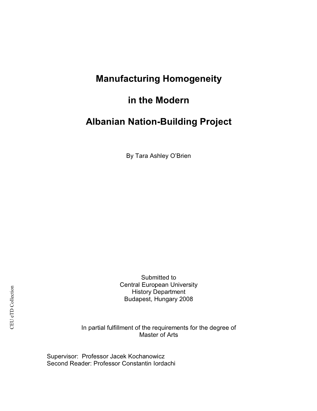 Manufacturing Homogeneity in the Modern Albanian Nation-Building