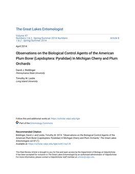 Observations on the Biological Control Agents of the American Plum Borer (Lepidoptera: Pyralidae) in Michigan Cherry and Plum Orchards