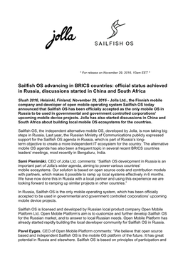 Sailfish OS Advancing in BRICS Countries: Official Status Achieved in Russia, Discussions Started in China and South Africa