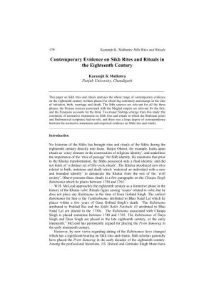 Contemporary Evidence on Sikh Rites and Rituals in the Eighteenth Century