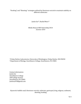 And “Sheeting:” Strategies Utilized by Haminoea Vesicula to Maintain Stability on Different Substrates