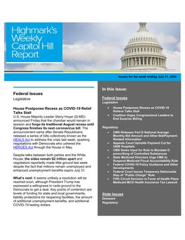 Weekly Capitol Hill Report July 31, 2020