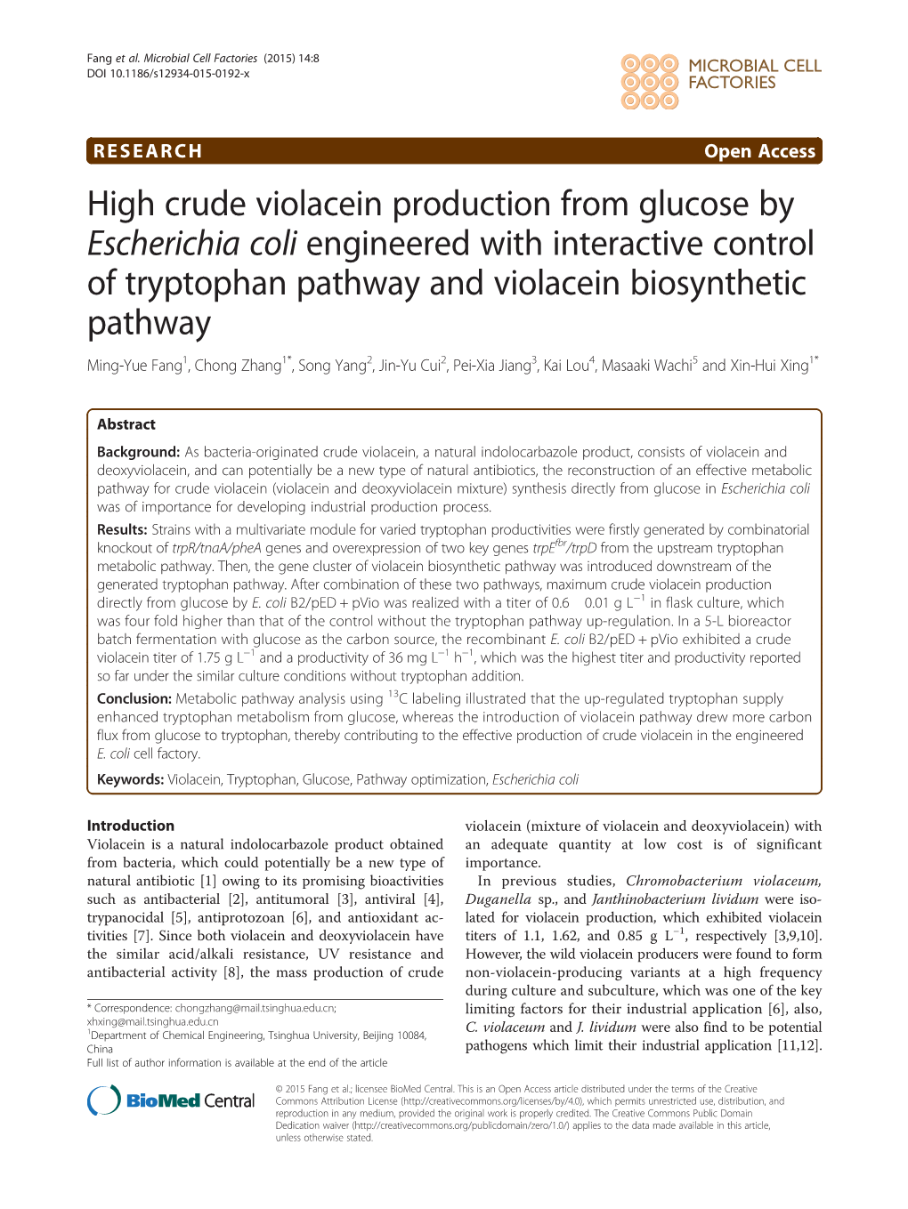 High Crude Violacein Production from Glucose by Escherichia Coli