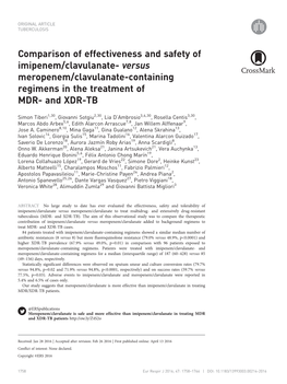 Comparison of Effectiveness and Safety of Imipenem/Clavulanate- Versus Meropenem/Clavulanate-Containing Regimens in the Treatment of MDR- and XDR-TB